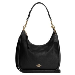 New Coach Black Jules Leather Hobo Bag with Gold Accents